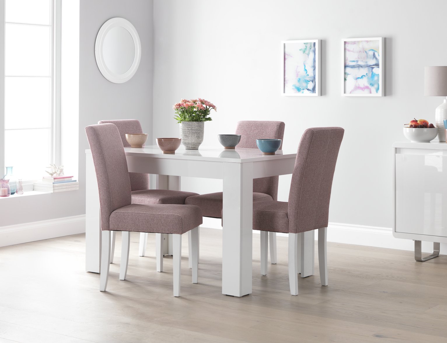 Argos Home Miami Gloss Extending Table & 4 Tweed Chair -Rose Review