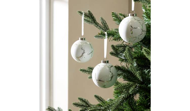 Argos Home Pack of 3 Textured White Crackle Glass Bauble