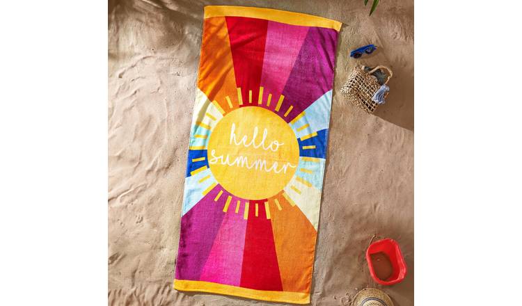 Catherine Lansfield Hello Summer Print Beach Towel - Yellow