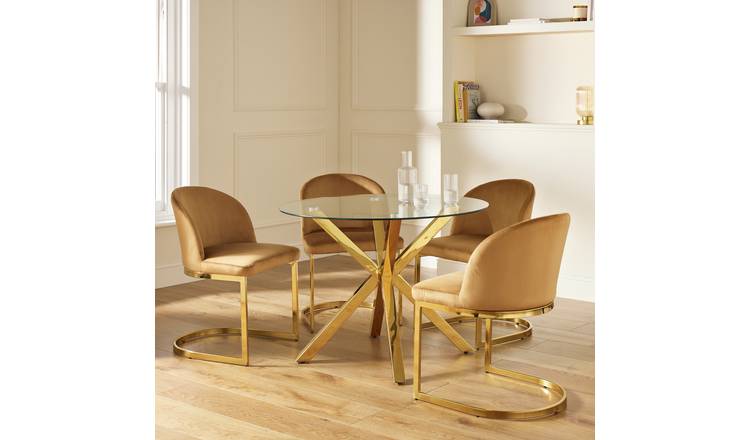 Argos Home Alice Gold Dining Table & 4 Camel Chairs