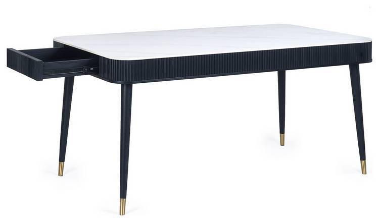 Julian Bowen Louis Marble Effect 6 Seater Dining Table-Black