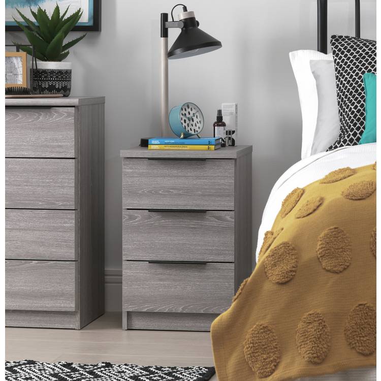 Argos Home Hallingford 3 Drawer Bedside Table - Grey Oak 0