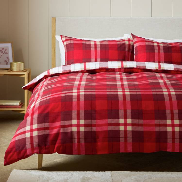Argos Home Brushed Cotton Check Red Bedding Set - Single 0