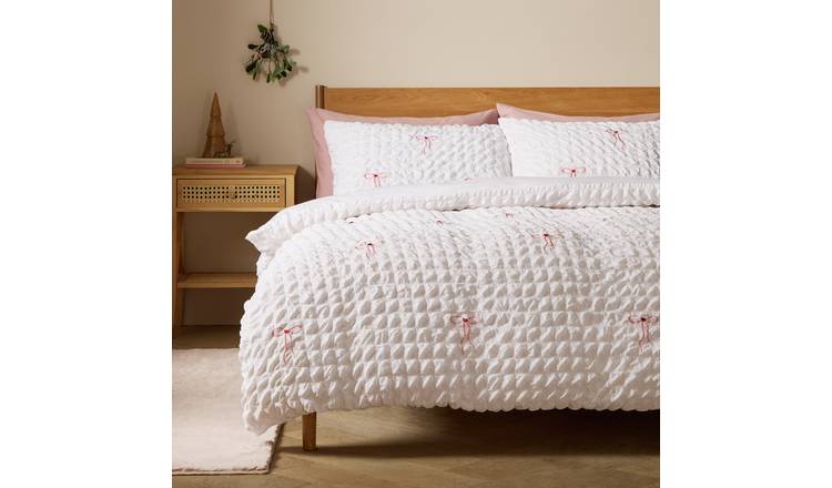 Argos Home Emb Bows White Bedding Set - Superking