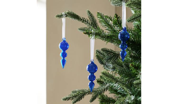 Argos Home Pack of 3 Blue Glass Finials Christmas Decoration