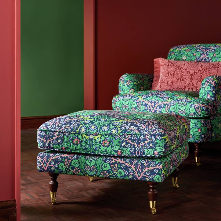 Habitat x Morris & Co. Merton Blackthorn Fabric Footstool 0