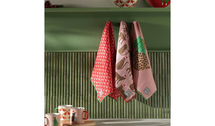 Habitat x Scion Christmas Lionel Pack of 3 Tea Towels