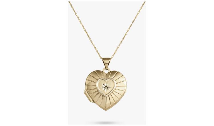 Revere 9ct Yellow Gold Heart 2 Photo Locket Pendant Necklace