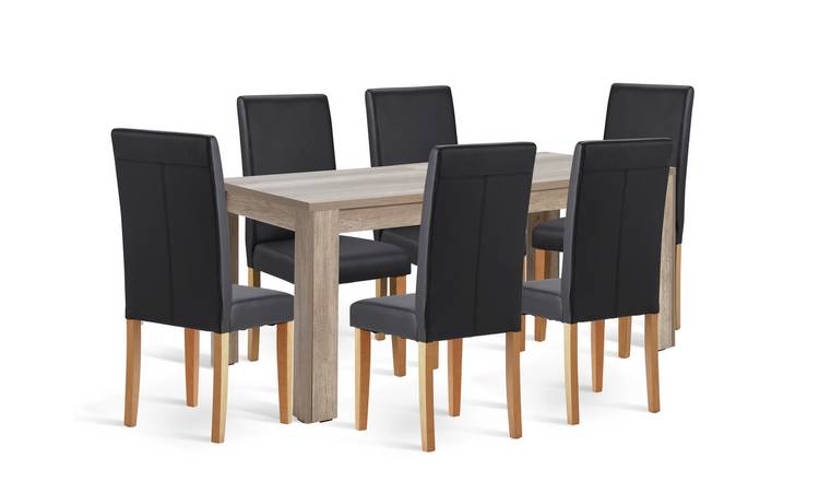 Argos Home Preston Extend Oak Dining Table & 6 Black Chairs
