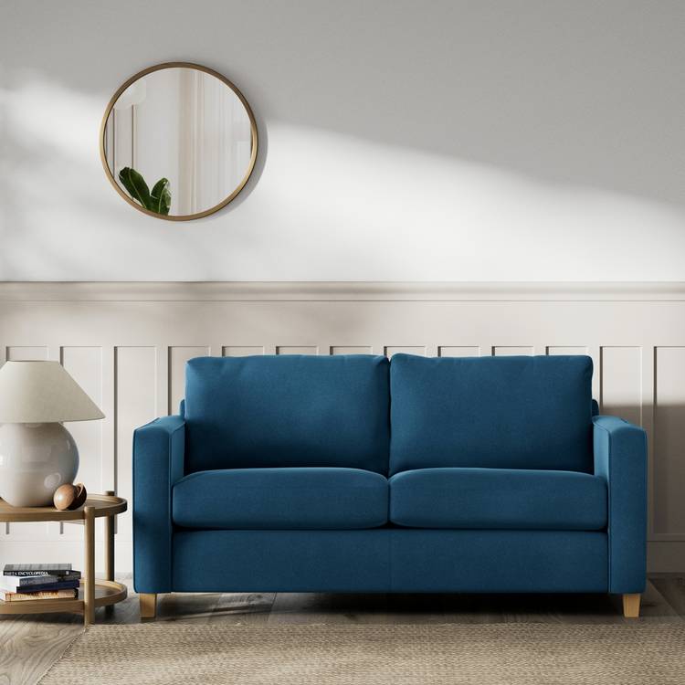 Habitat Flint Velvet 2 Seater Sofa Bed- Ink Blue - Ash Leg 0