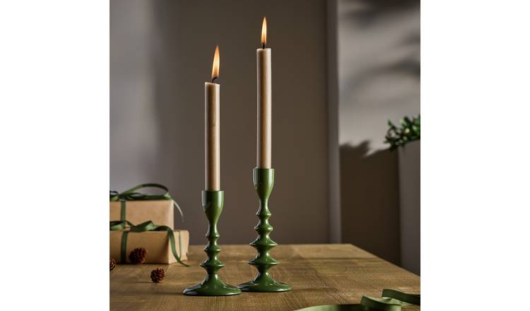 Habitat Lacquered Green Candle Sticks -  Set of 2