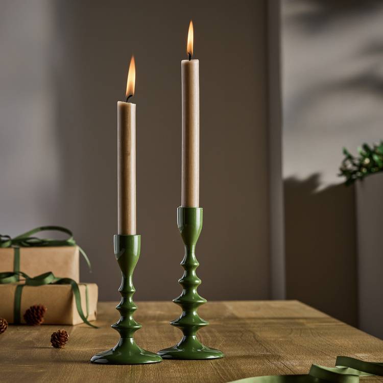 Habitat Lacquered Green Candle Sticks -  Set of 2 0