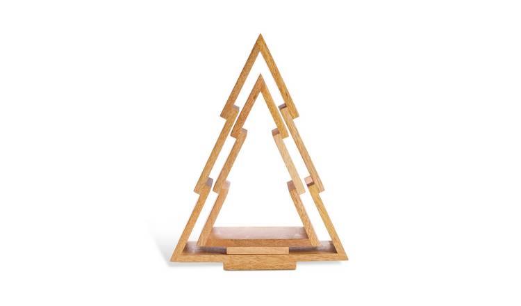 Habitat Nesting Mango Wood Xmas Tree Figurines - Set of 2