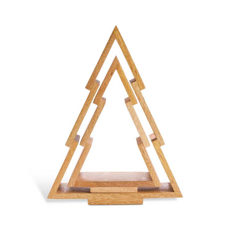 Habitat Nesting Mango Wood Xmas Tree Figurines - Set of 2 0