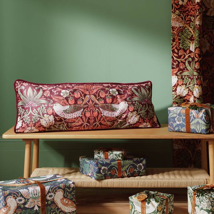 Habitat x Morris & Co. Strawberry Thief Cushion Red-80x30cm 0
