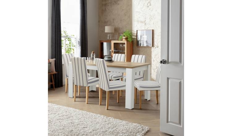Argos Home Preston Grey Oak Dining Table & 6 White Chairs