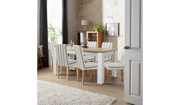 Argos Home Preston Wood Effect Dining Table & 6 White Chairs