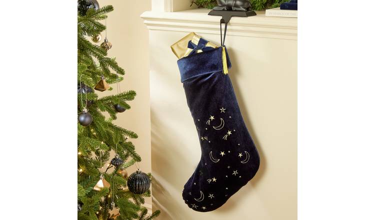 Habitat Navy Blue Gold Moons and Starts Christmas Stocking