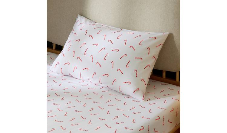 Home Candy Cane Printed Pillowcase Pair - White