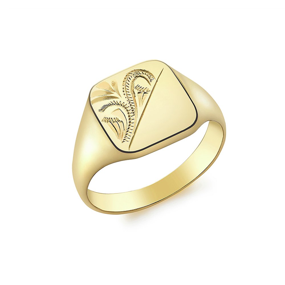 9ct Gold Personalised Pattern Square Signet Ring - P