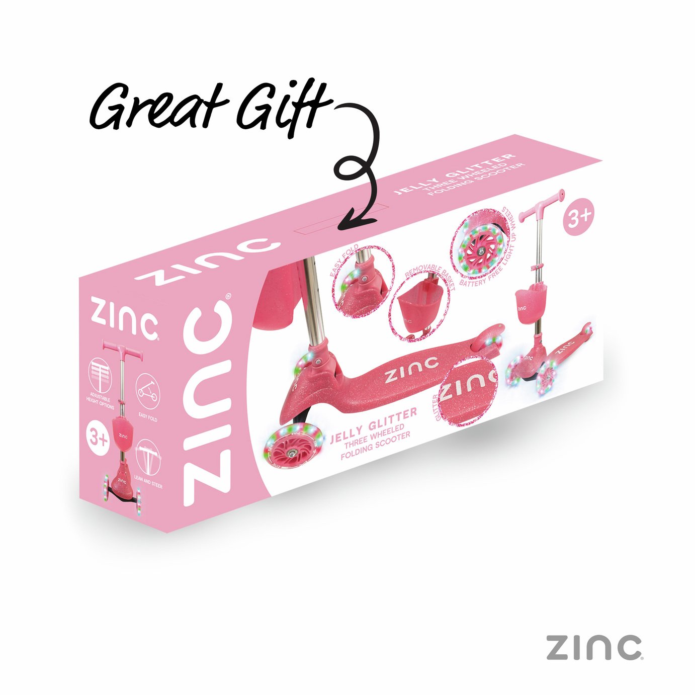 Buy Zinc Jelly Glitter Pink Tri Scooter | Kids scooters | Argos