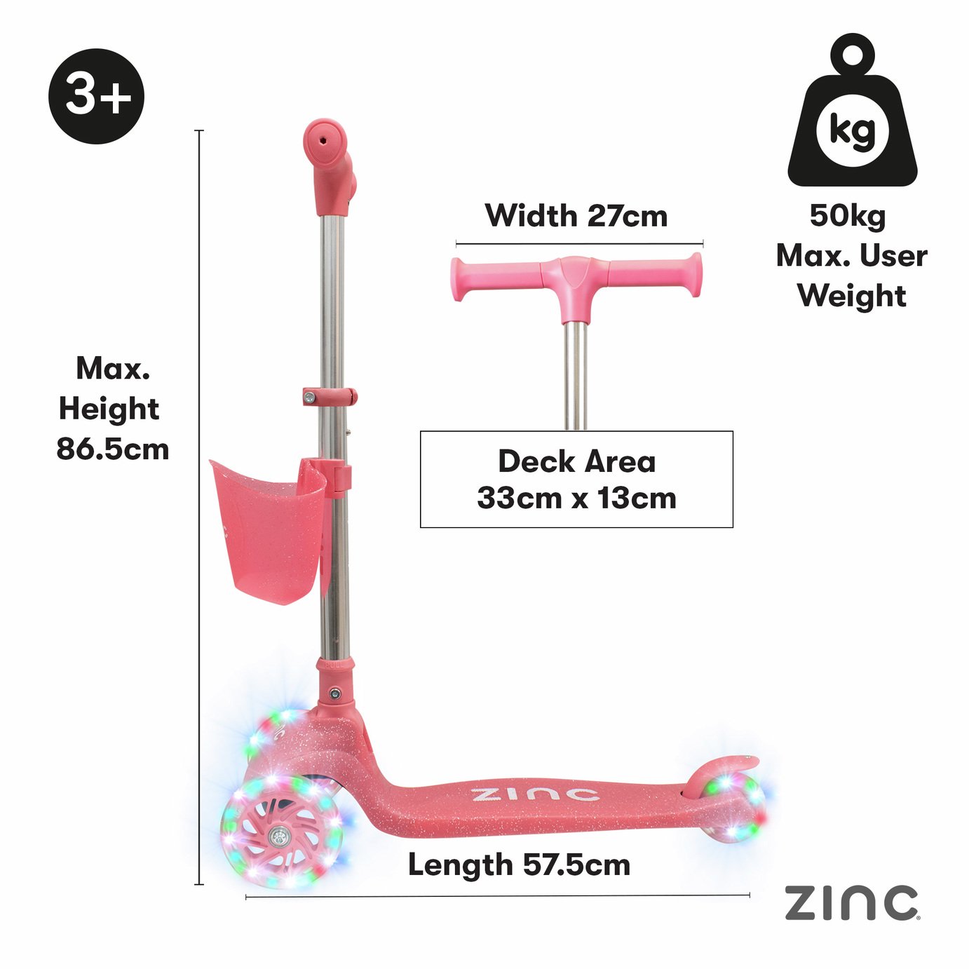 Buy Zinc Jelly Glitter Pink Tri Scooter | Kids scooters | Argos