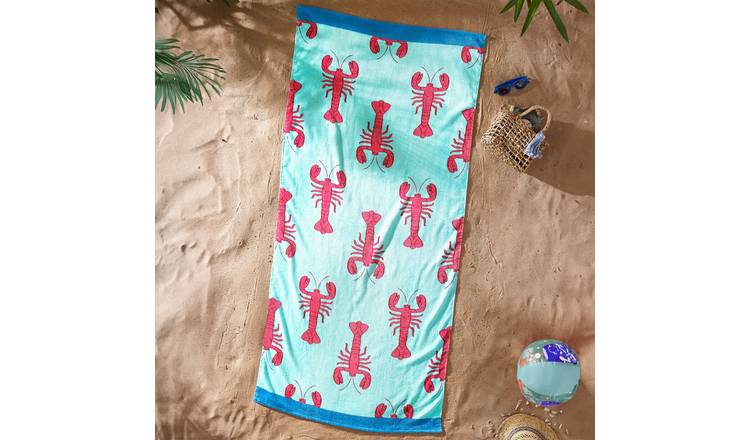 Catherine Lansfield Lobster Print Beach Towel - Pink & Red