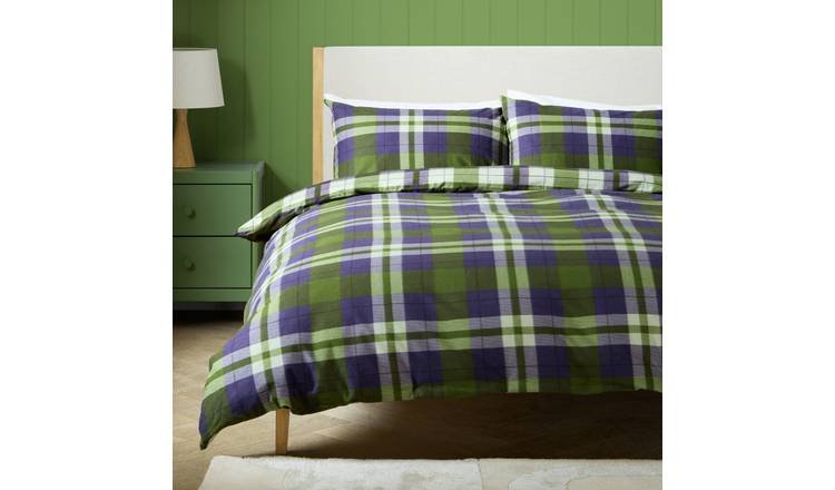Argos Home Brushed Cotton Check Green Bedding Set -Superking