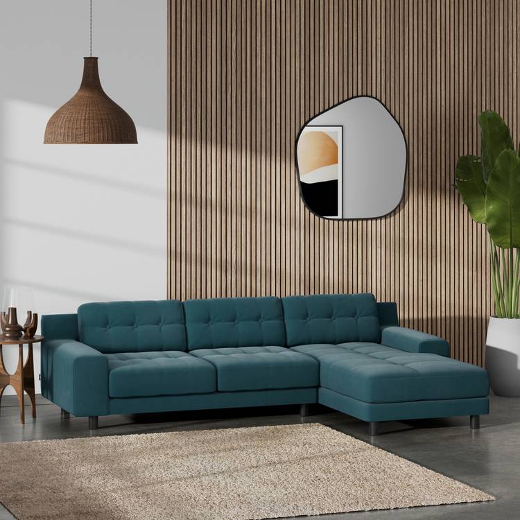 Habitat Hendricks Right Hand Corner Sofa - Teal - Black Leg 0