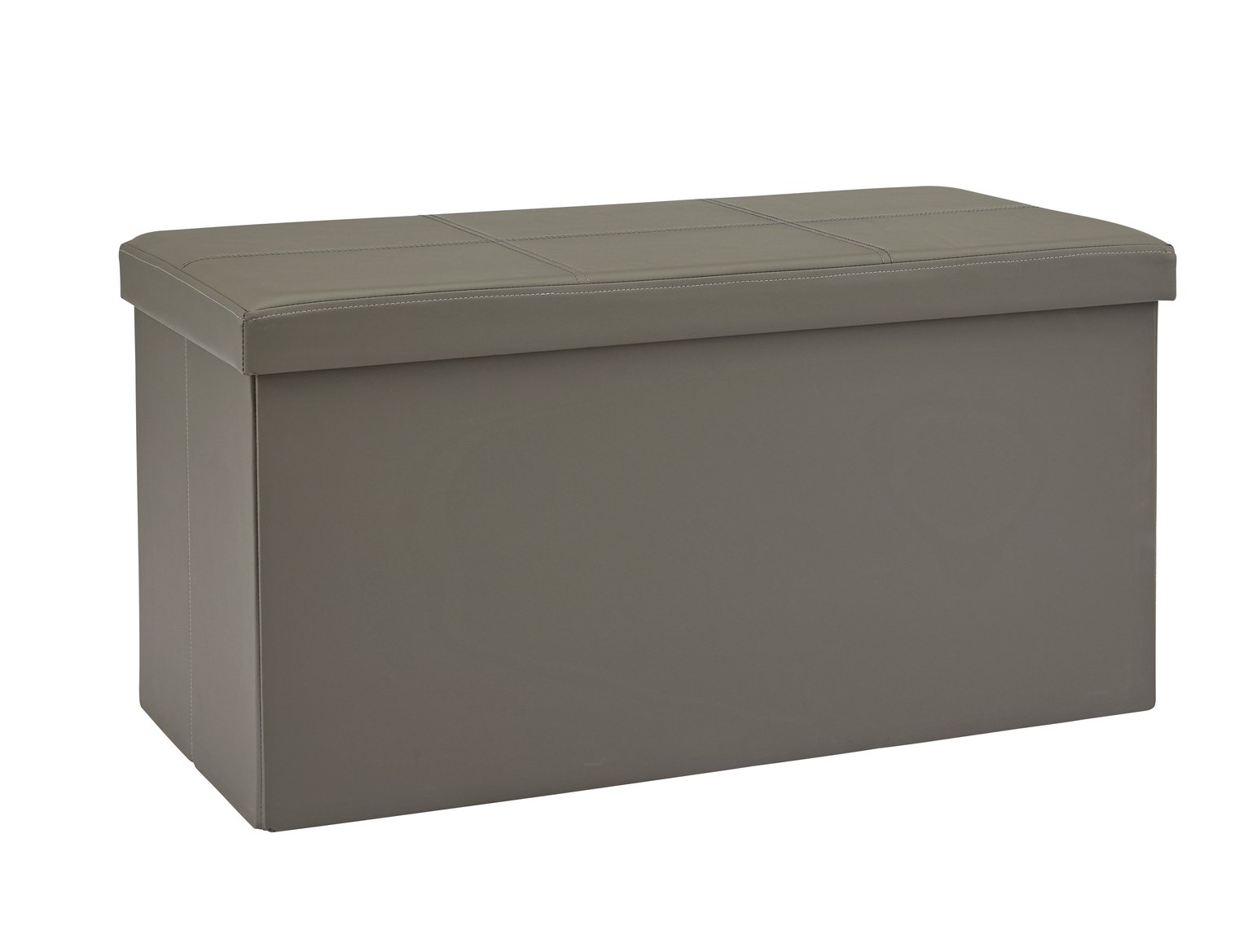 Argos Home Ashton Large Faux Leather Stitched Ottoman - Grey