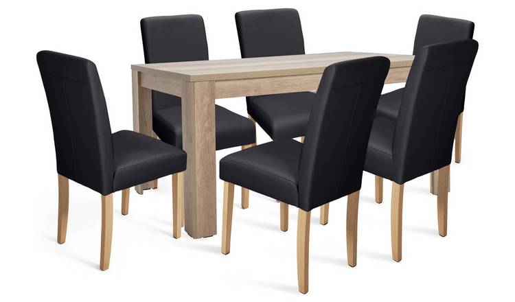 Argos Home Preston Oak Dining Table & 6 Black Chairs