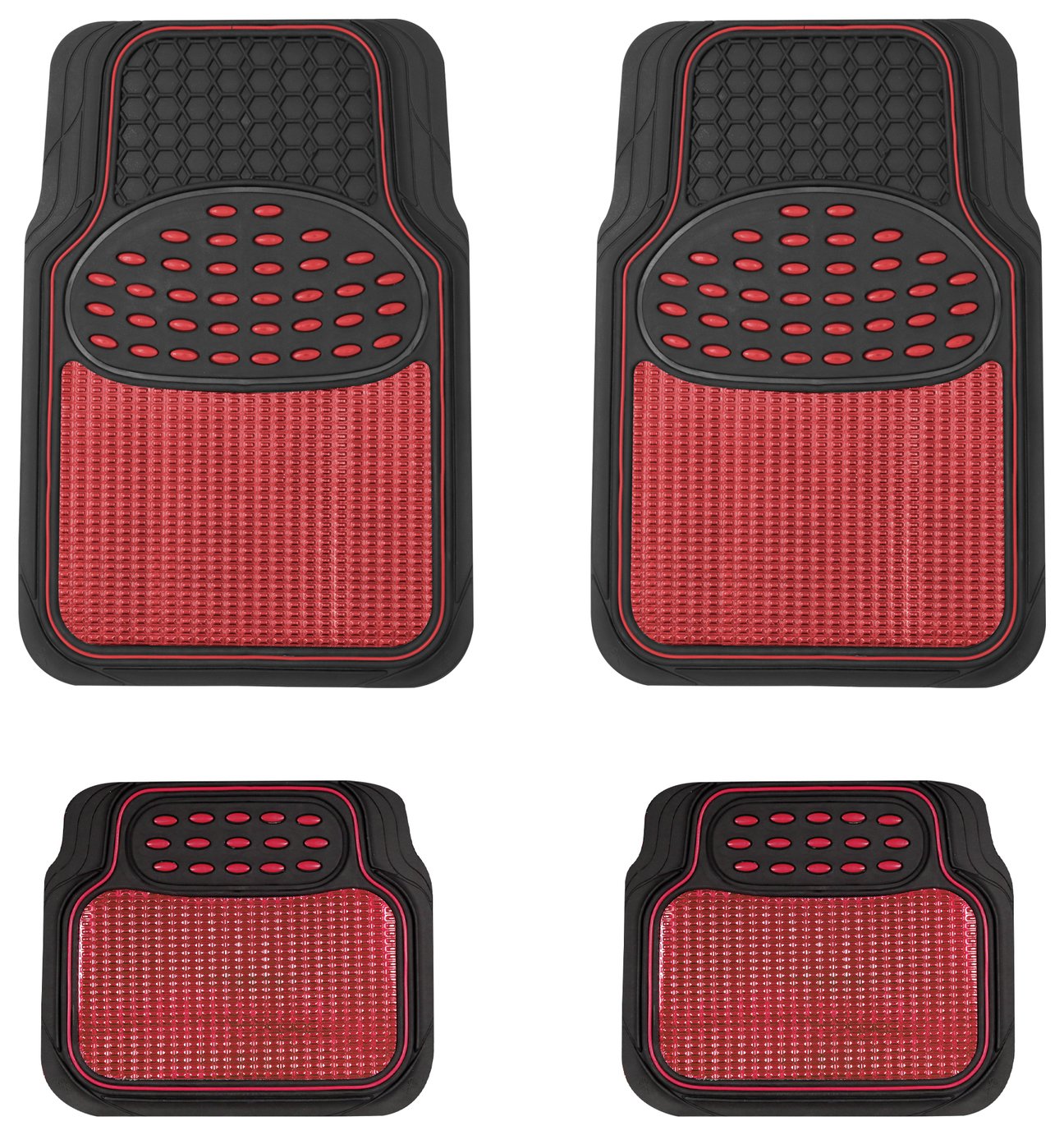 Streetwize Heavy-Duty Rubber Car Mat Set - Red Trim