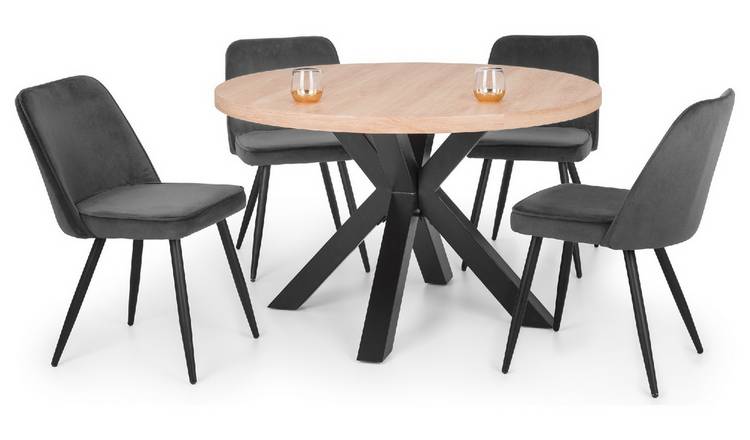 Julian Bowen Berwick Oak Dining Table & 4 Grey Chair