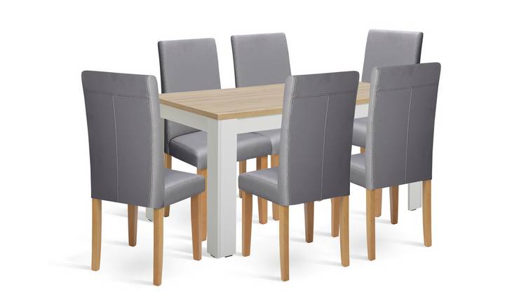 Argos Home Wood Effect Dining Table & 6 Grey Chairs