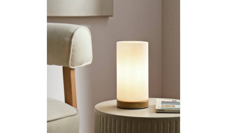 Argos Home Opal Glass Table Lamp - Natural wood