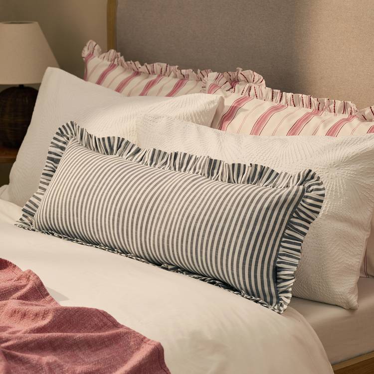 Habitat Long Stripe Ruffle Cushion - Charcoal - 80x30cm 0