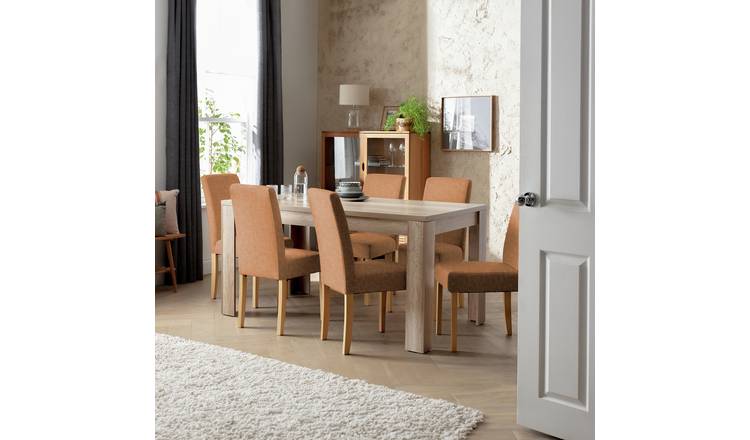 Argos Home Preston Oak Dining Table & 6 Tan Chairs