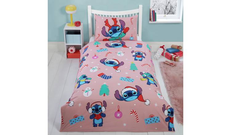Disney Stitch Christmas Pink Kids Bedding Set - Single