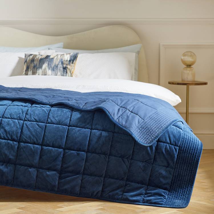 Habitat  Velvet Quilted Bedspread - Navy - 200x150cm 0