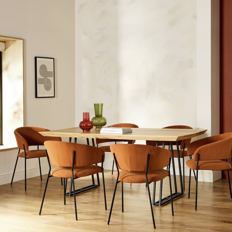 Habitat Amory Natural Dining Table & 6 Orange Chairs 0
