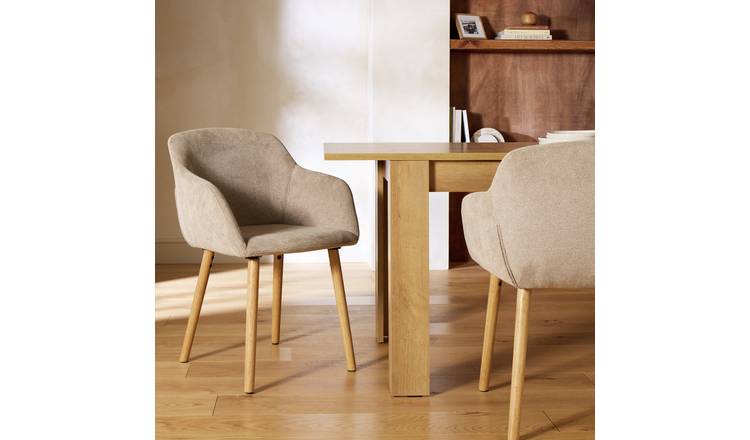 Argos Home Alarik Pair of Fabric Dining Chairs - Natural