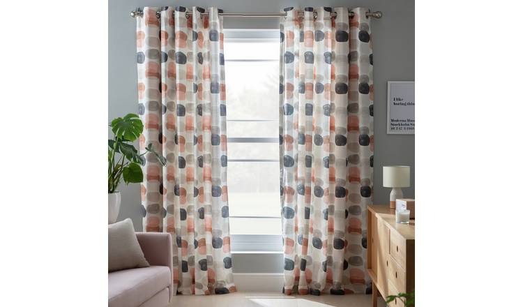 Habitat Abstraction Pebble Fully Lined Eyelet Curtains-Multi