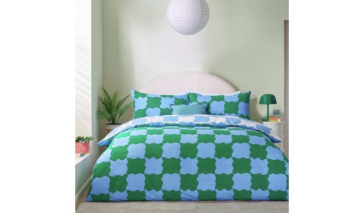 Heya Home Checkerboard Blue & Green Bedding Set - Single