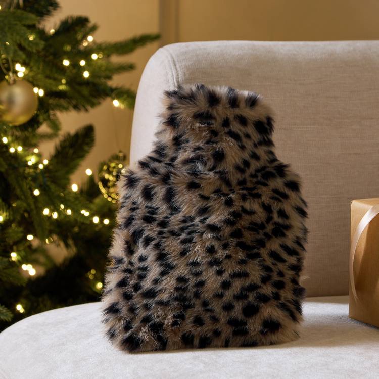 Habitat 1L Hot Water Bottle with Faux Fur Animal Print Cover 0