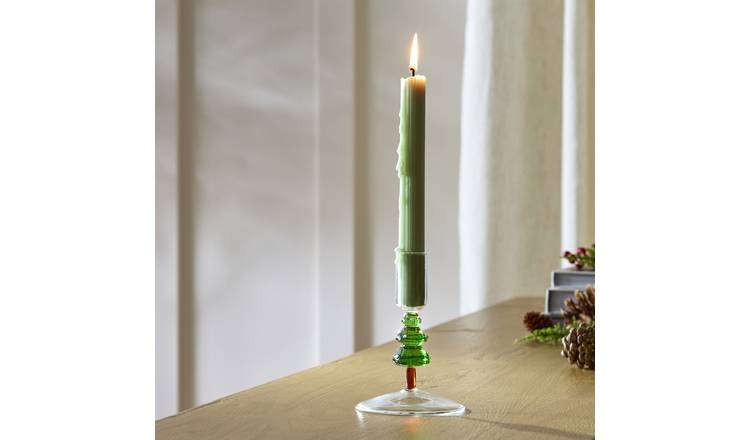 Habitat Christmas Tree Glass Shaped Candle Holder - Green