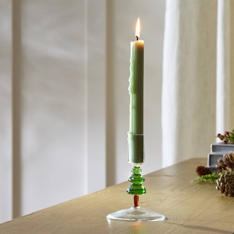 Habitat Christmas Tree Glass Shaped Candle Holder - Green 0
