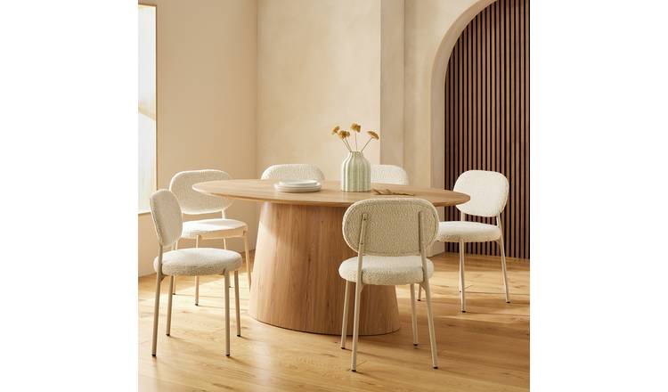 Habitat Pierce Natural Dining Table & 6 White Chairs 