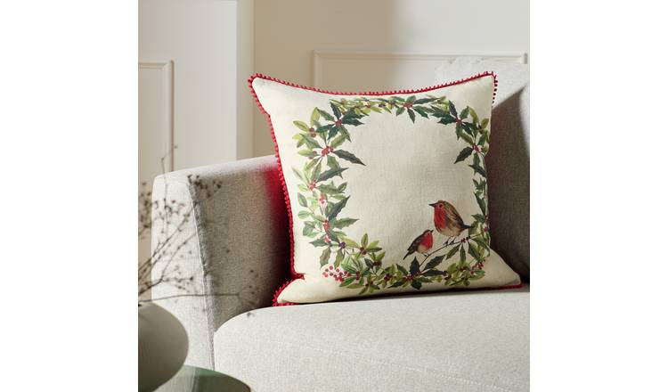 Argos Home Robin Wreath Printed Cushion - 43x43cm