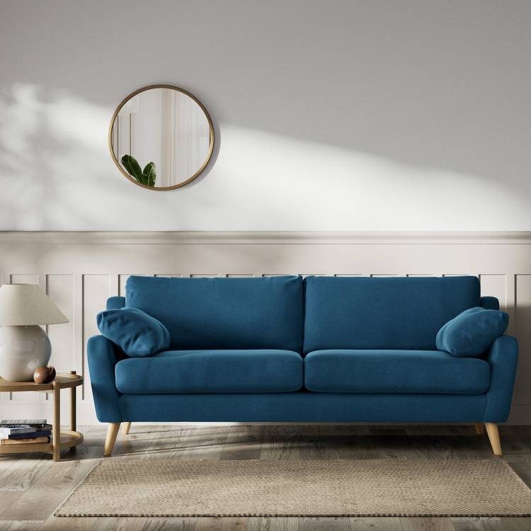 Habitat Lomond Velvet 4 Seater Sofa - Ink Blue - Ash Leg 0