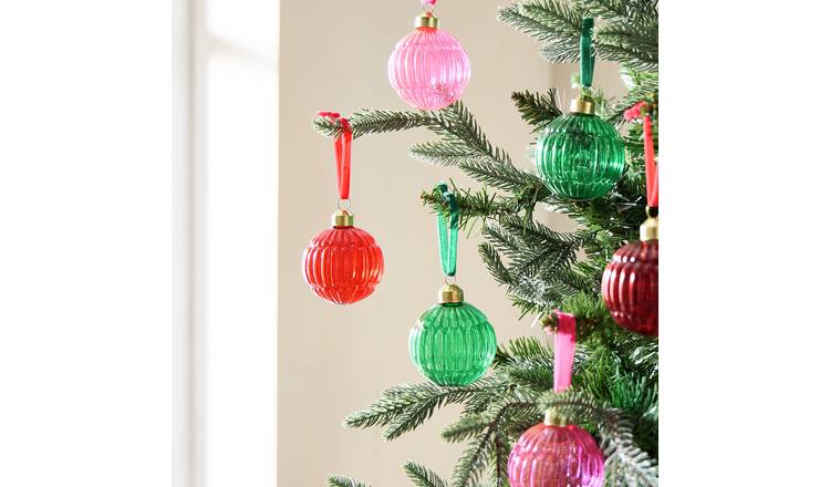 Habitat Pack of 6 Multicolour Glass Christmas Bauble